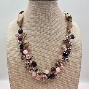 Vintage 90s Ali Khan New York Ribbon Strap Cluster Beaded Necklace Jewelry